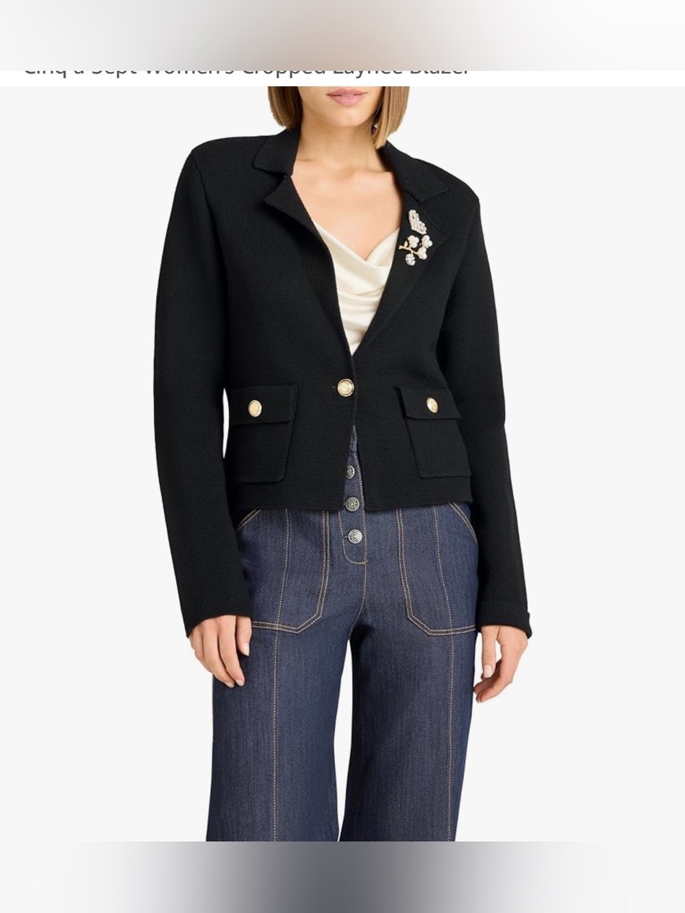 cinq a sept Laynee Black Cropped Knit Blazer